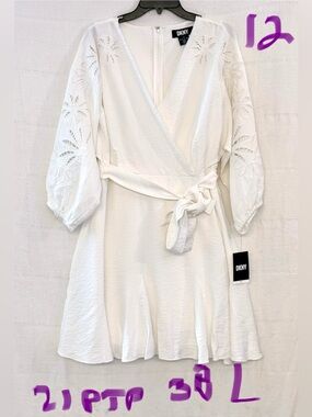 DKNY White Eyelet-Sleeve Mini Wrap Dress